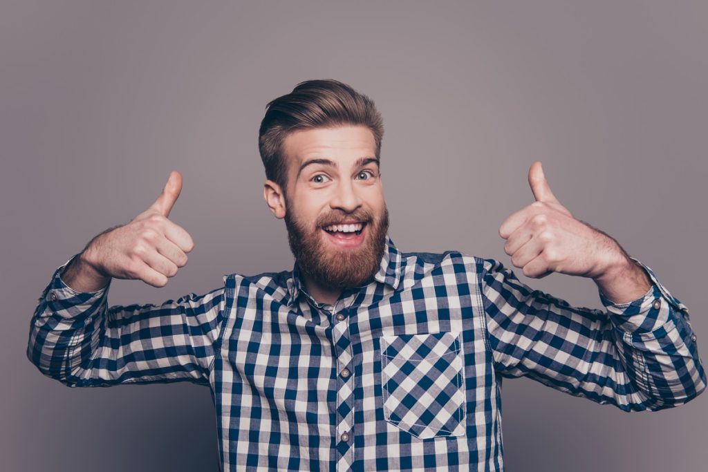 Man happy with thumbs-up